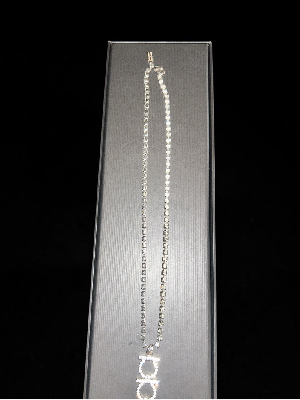Salvatore Ferragamo Silver Crystal Double-Ring Pendant Necklace - - Picture 5 of 5